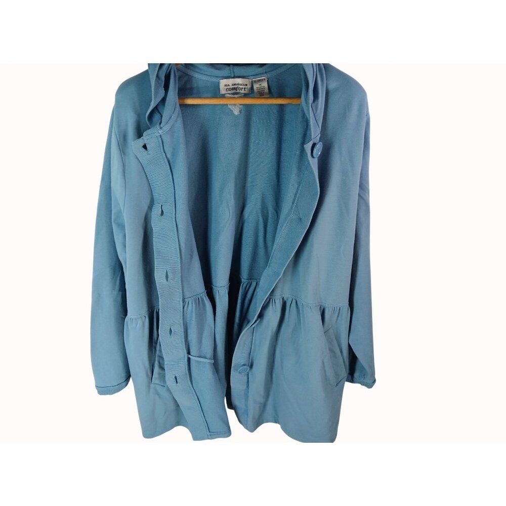 All American Comfort Womens Blue Button Front Jacket Pockets Size 3X Plus - Picture 10 of 11